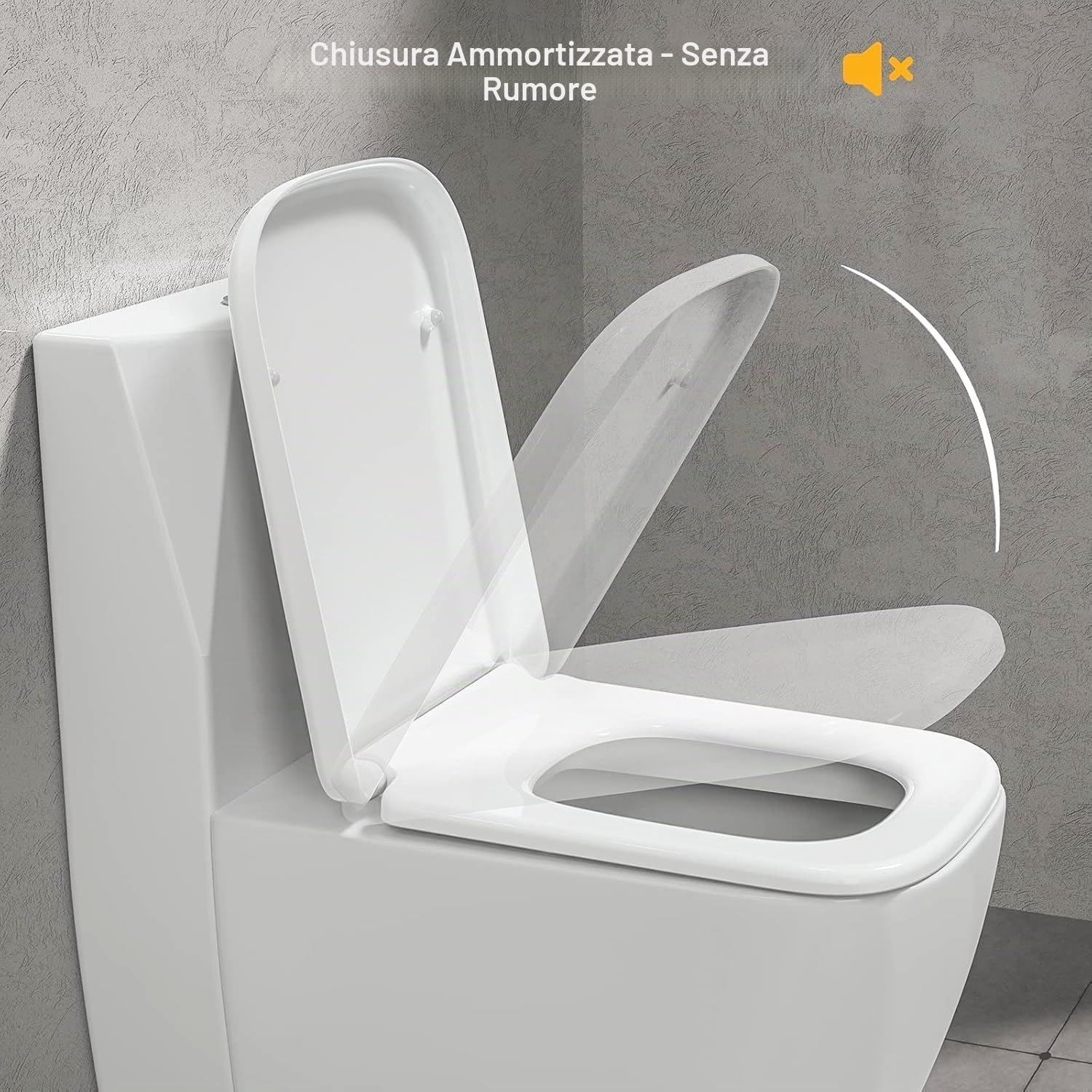 Pipishell Sedile WC quadrato, con chiusura morbida, colore bianco, con chiusura rapida, fissaggio semplice, resistente e antibatterico, con cerniere regolabili in acciaio inossidabile