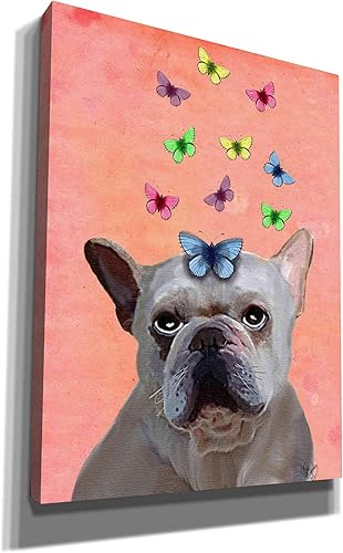 Miniatura 2 de WTD - Lienzo decorativo para pared, diseño de perro bulldog francés y mariposas de Fab Funky Giclee