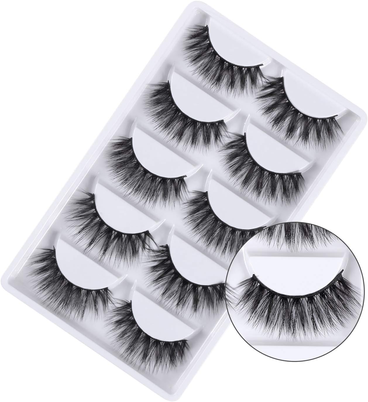 EVERMARKET3D False Eyelashes, 3D Faux Mink Fake Eyelashes Handmade Dramatic Thick Crossed Cluster False Eyelashes Black Nature Fluffy Long Soft Reusable,Style 1 (5 Pairs)