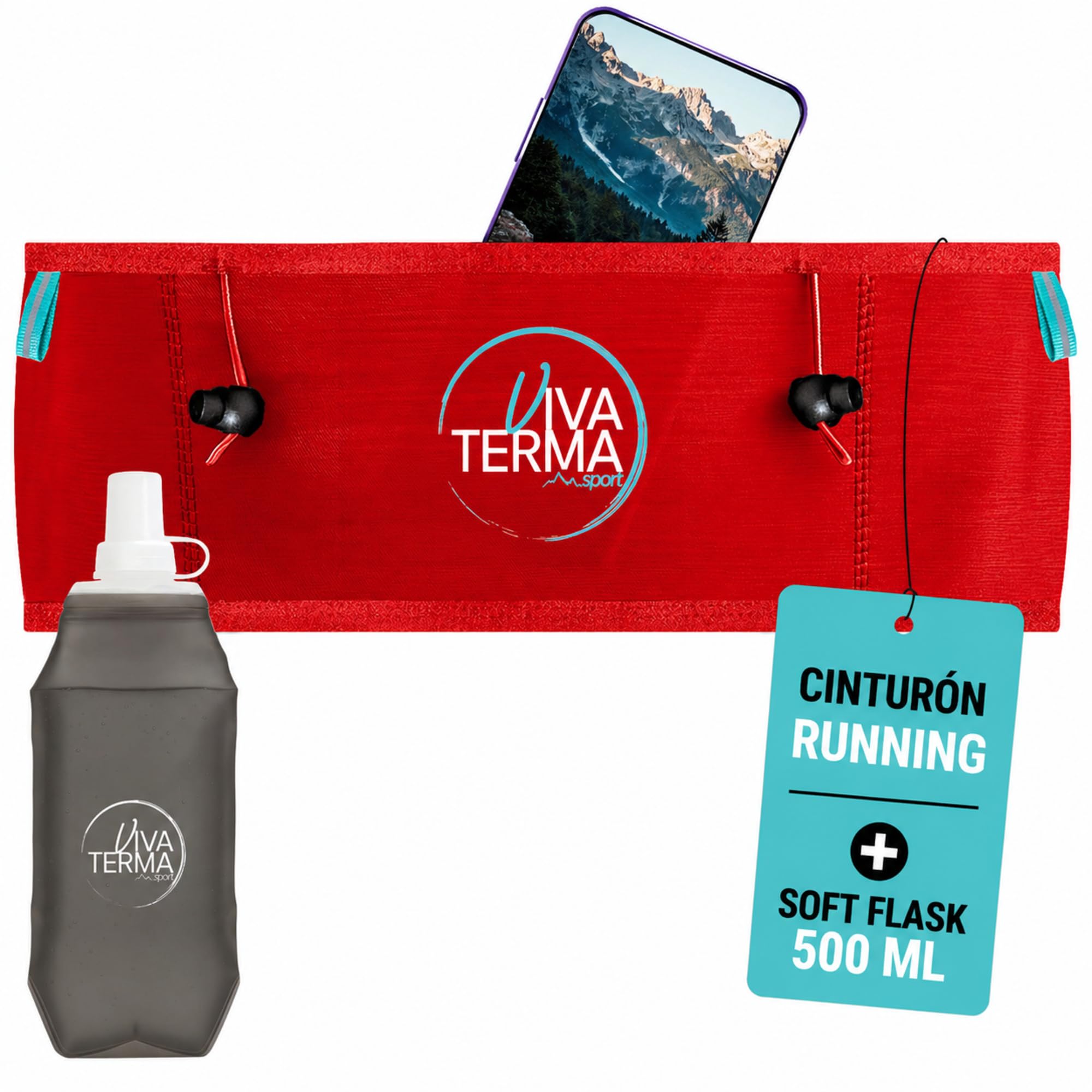 Cintura da corsa + Soft Flask 500 ml, Marsupio da corsa, donna, cintura da corsa, uomo, per corsa, trail running e trekking, rosso, L/XL, Cintura da corsa con tasche per riporre oggetti
