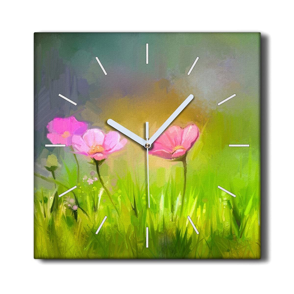 Horloge Murale sans Tic-Tac sur Toile 30x30cm pour un Salon Calme et Fleuri