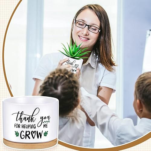 Miniatura 2 de Macetas de cerámica con bandeja de bambú, regalo de agradecimiento para profesores, regalo de agradecimiento para maestros, regalo de graduación