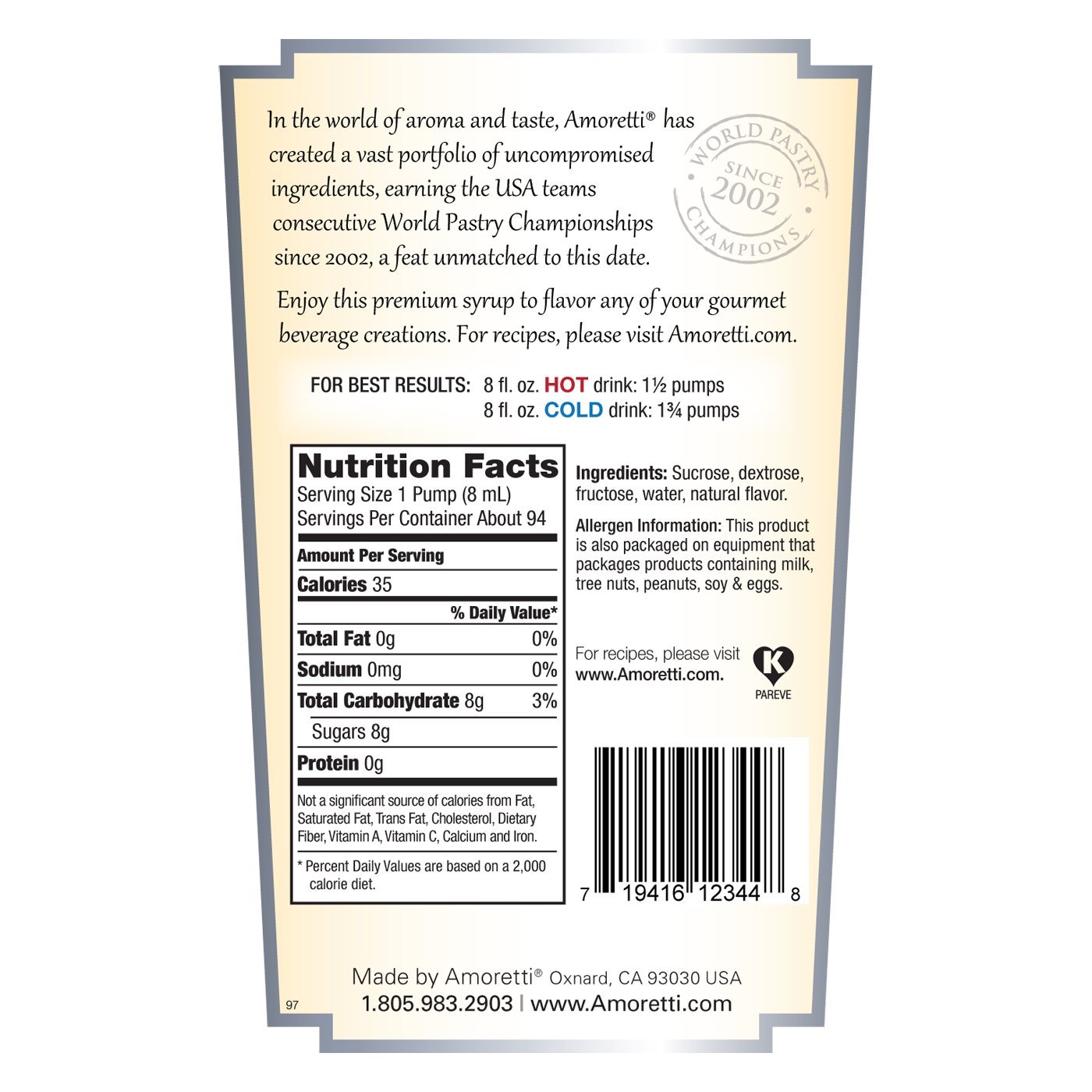 Amoretti Premium Syrup, Lime, 25.4 Ounce