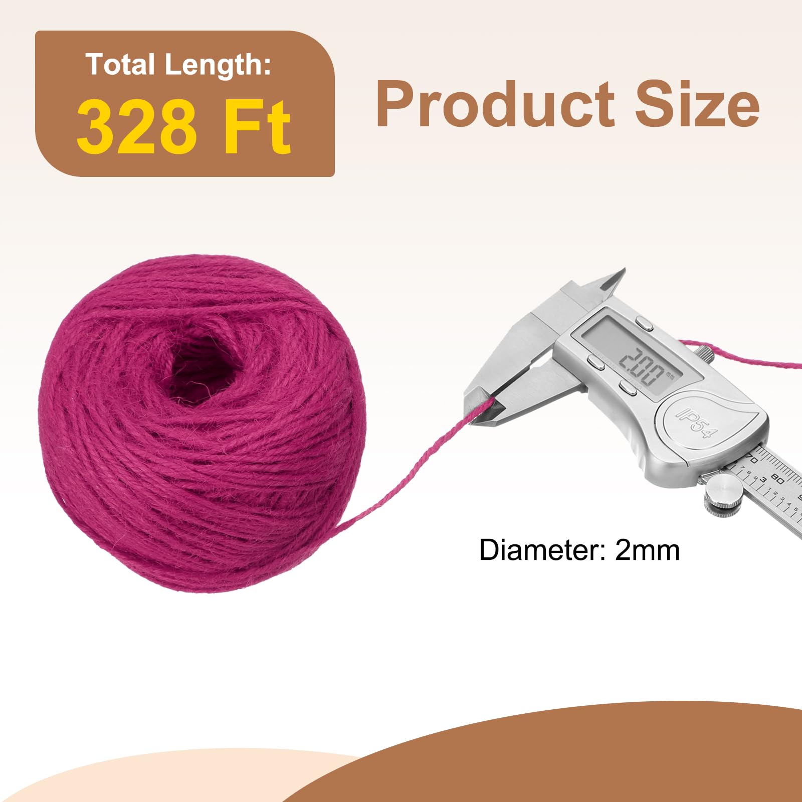 sourcing map Ficelle de jute naturelle de 100 m - 2 mm d'épaisseur - Pour bricolage, artisanat, emballage cadeau, décoration, jardinage, suspension de plantes, rouge rose