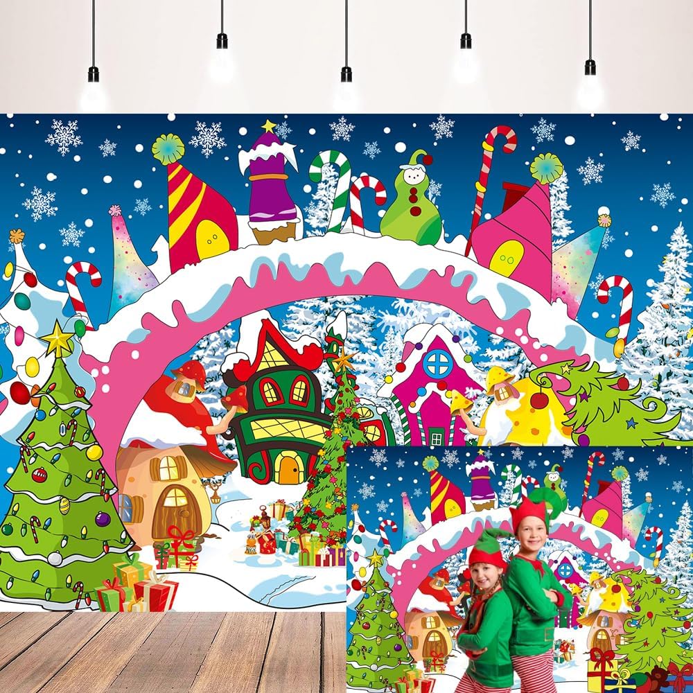 XCKALI Christmas Village Backdrop Winter Christmas Happy New Year Family Holiday Party Decoration Xmas Baby Shower Party Supplies 8x6FT