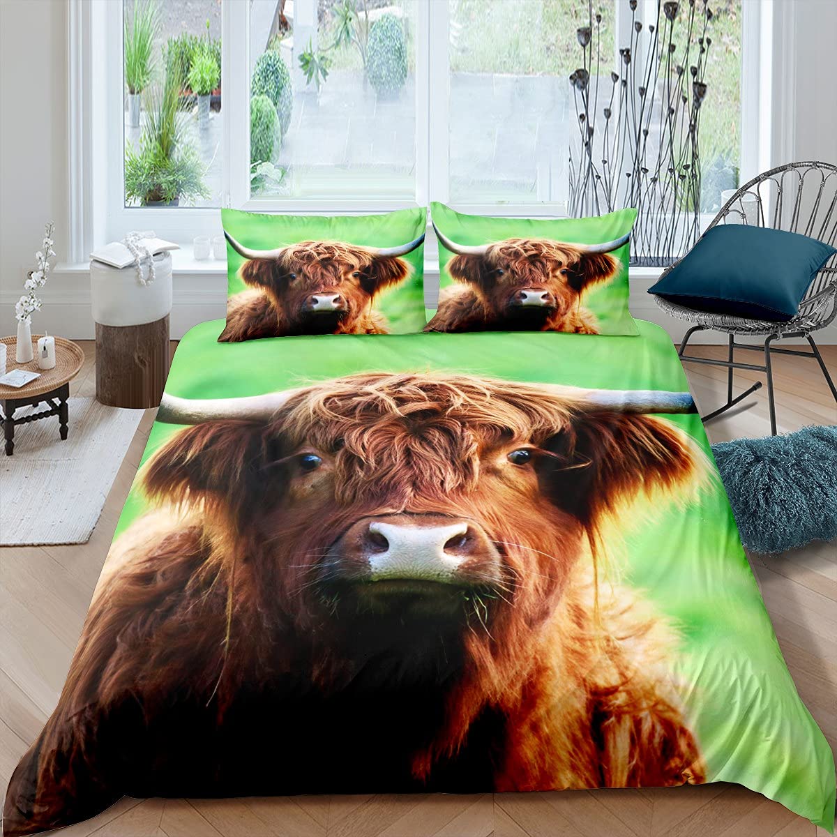 Loussiesd Highland Cow Beddengoed Set Meisjes Roze Hoogland Vee Dekbedovertrek Inzet/Quilt Voor Kinderen Baby Meisje Ultra Zachte Magische Boerderij Dier Dekbed Paars Donzen Dekbed King Size Dekbed