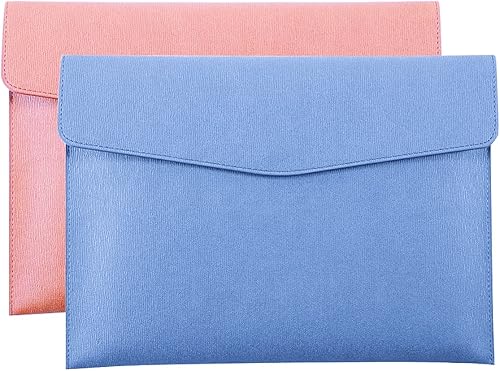 Enyuwlcm Carpeta de archivos A4 de piel sintética, soporte para documentos, impermeable, con cierre a presión, paquete de 2 unidades, color azul y Enyuwlcm Carpeta de archivos A4 de piel sintética, soporte para documentos, impermeable, con cierre a presión, paquete de 2 unidades, color azul y