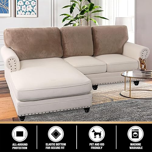 Vista 452 de PrinceDeco Fundas para sofá modular, 4 piezas, fundas de sofá para sofá seccional, fundas de terciopelo separadas para sofá seccional, en forma de L