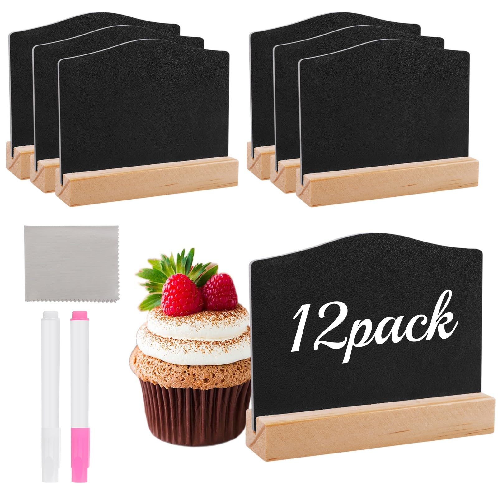 Mini Pizarras con Bases de Madera, 12 Piezas, Letreros de Pizarra Vintage para Bodas Buffet Menú
