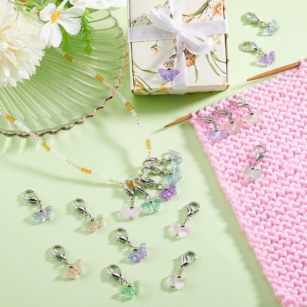 PH PandaHall 60pcs Glass Butterfly Dangle Charms, 6 Colors Clip-on Stitch Marker Charms with Lobster Clasps Transparent Butterfly Pendants for Knitting DIY Earrings Necklace Jewelry Crafts - Image 5