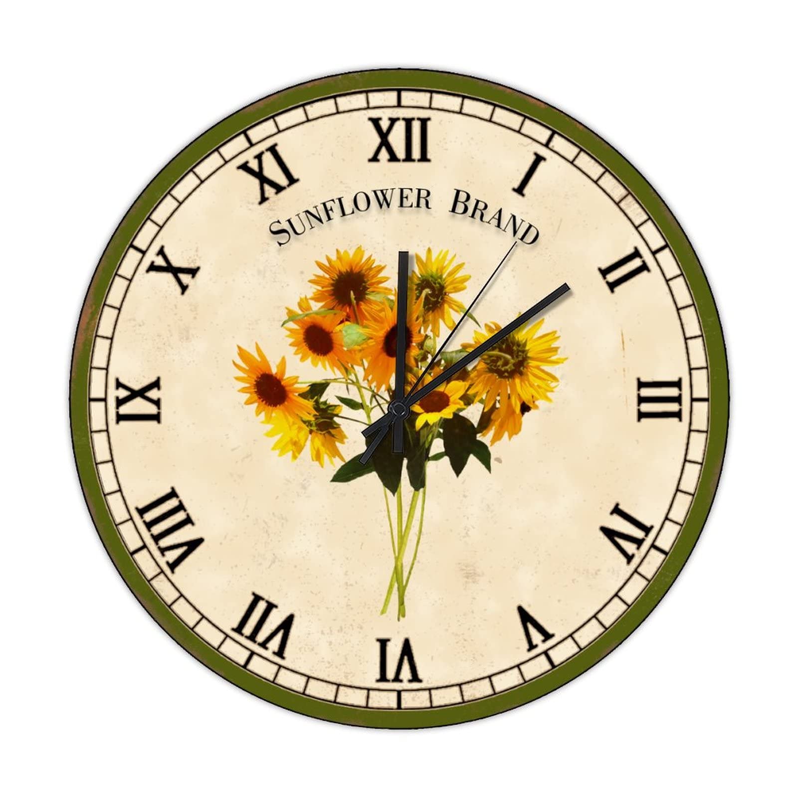 Horloge murale rétro tournesol silencieuse pour cuisine lumineuse
