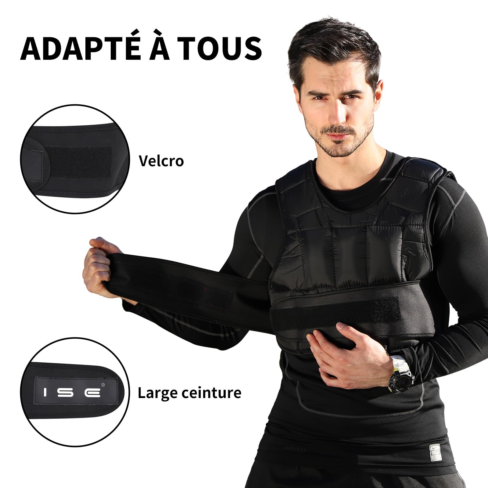 Gilet Lesté ISE 5-30KG – Veste Musculation Réglable, Poids Amovibles, Entraînement Force & Cardio Homme Femme