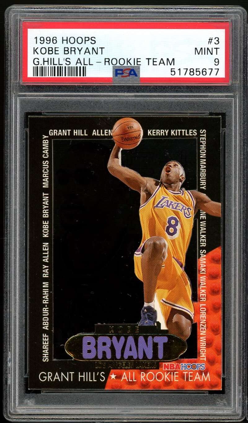 Amazon.com: Kobe Bryant Rookie Card 1996-97 Hoops Grant Hill's All-Rookie  Team #3 PSA 9 : Collectibles & Fine Art
