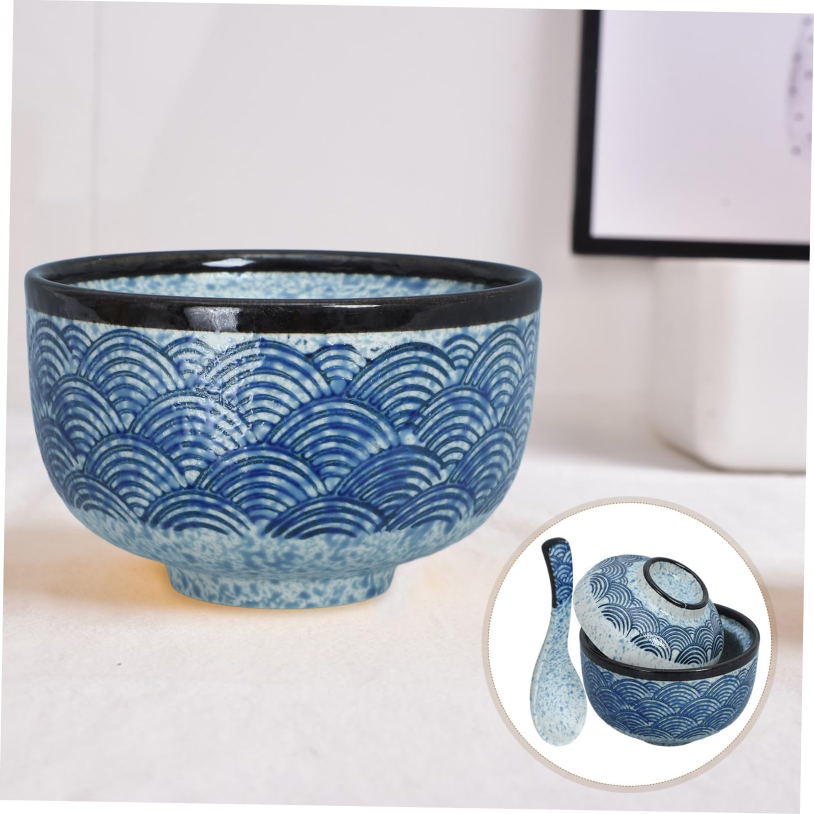 Japanisches Keramik-Schüssel-Set mit Deckel für Miso-Suppe und Heimreis
