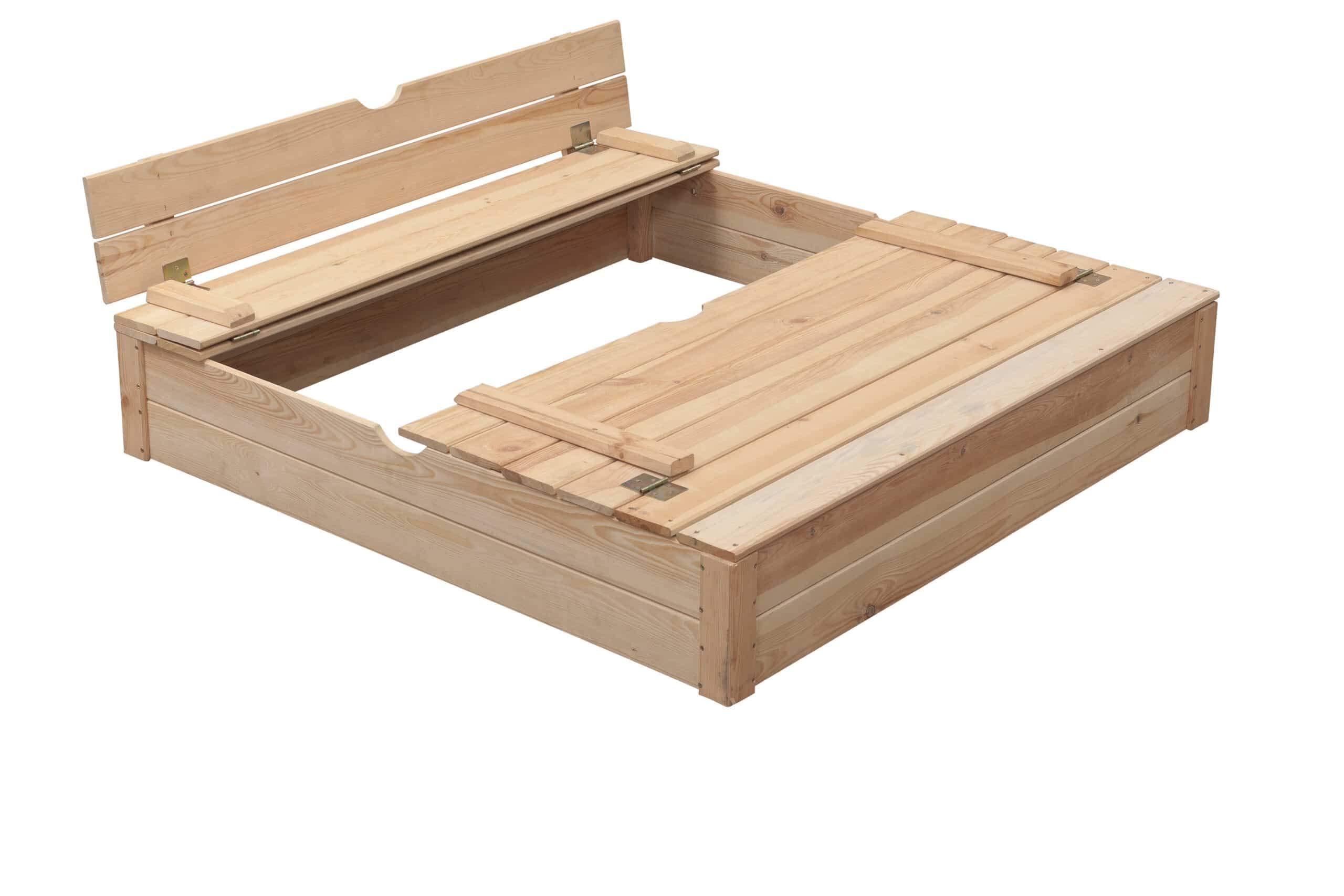 Bac à sable en bois Robert Blank grand (SwingKing) pour l'extérieur dans le jardin | Avec 2 bancs et couvercle | Bois FSC