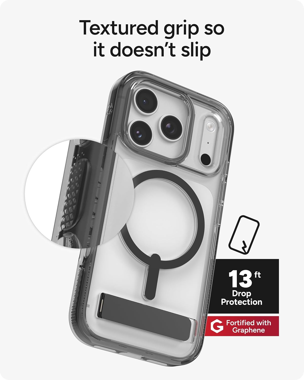 ZAGG Santa Cruz Snap Case with Kickstand for iPhone 17 Pro - Jet Black, Drop Protection (13ft/4m), MagSafe Charging Compatible, ClearGuard Anti-Yellowing Technology, Scratch Resistant Phone Case - Image 6