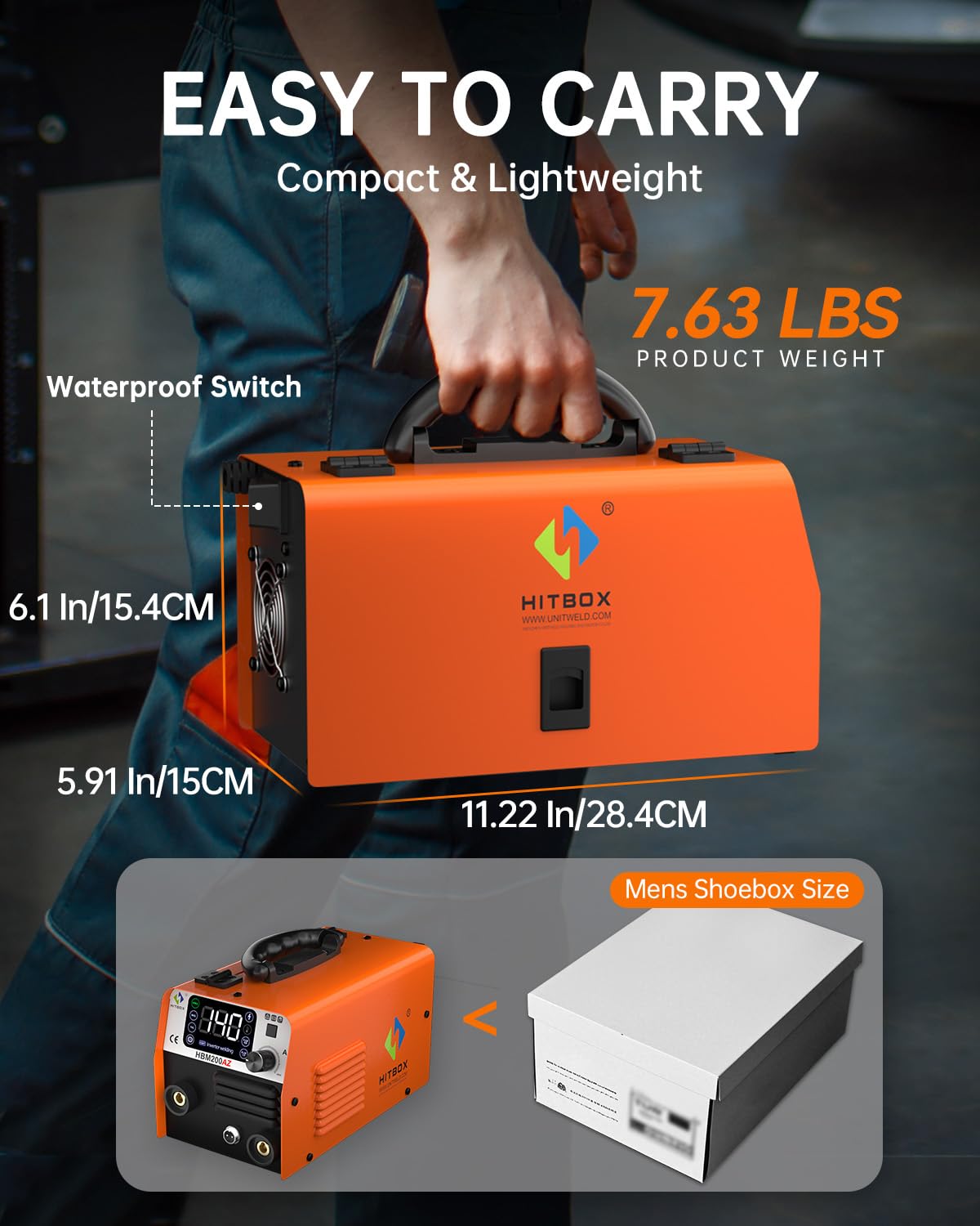 HITBOX 3 in 1 Fülldraht Schweißgerät, 140A Kompakter Inverter Schweißgerät mit Schweißen ohne Schutzgas mit Synergischem Drahtvorschub(HBM200)