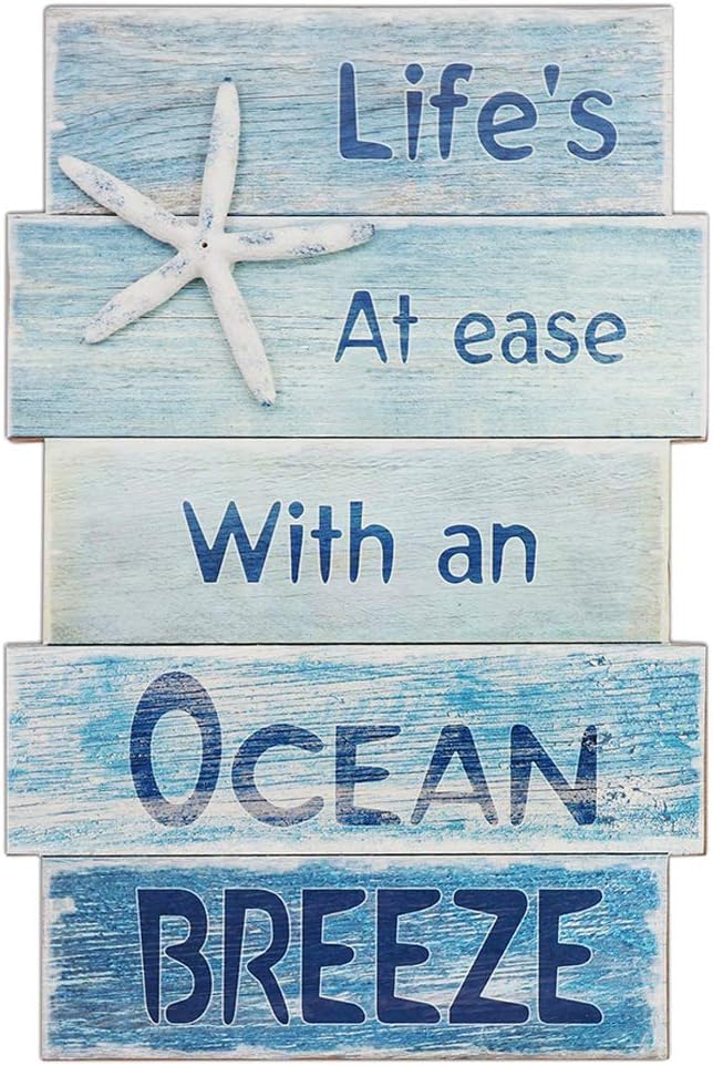 MODE HOME Coastal Wall Decor for Home, Beach Wall Art Wooden Hanging Sign with Starfish Element, Perfect Beach Themed Room Decor and Ocean Decor for Bathroom Bedroom Coastal Living Spaces 11.5" x 17"