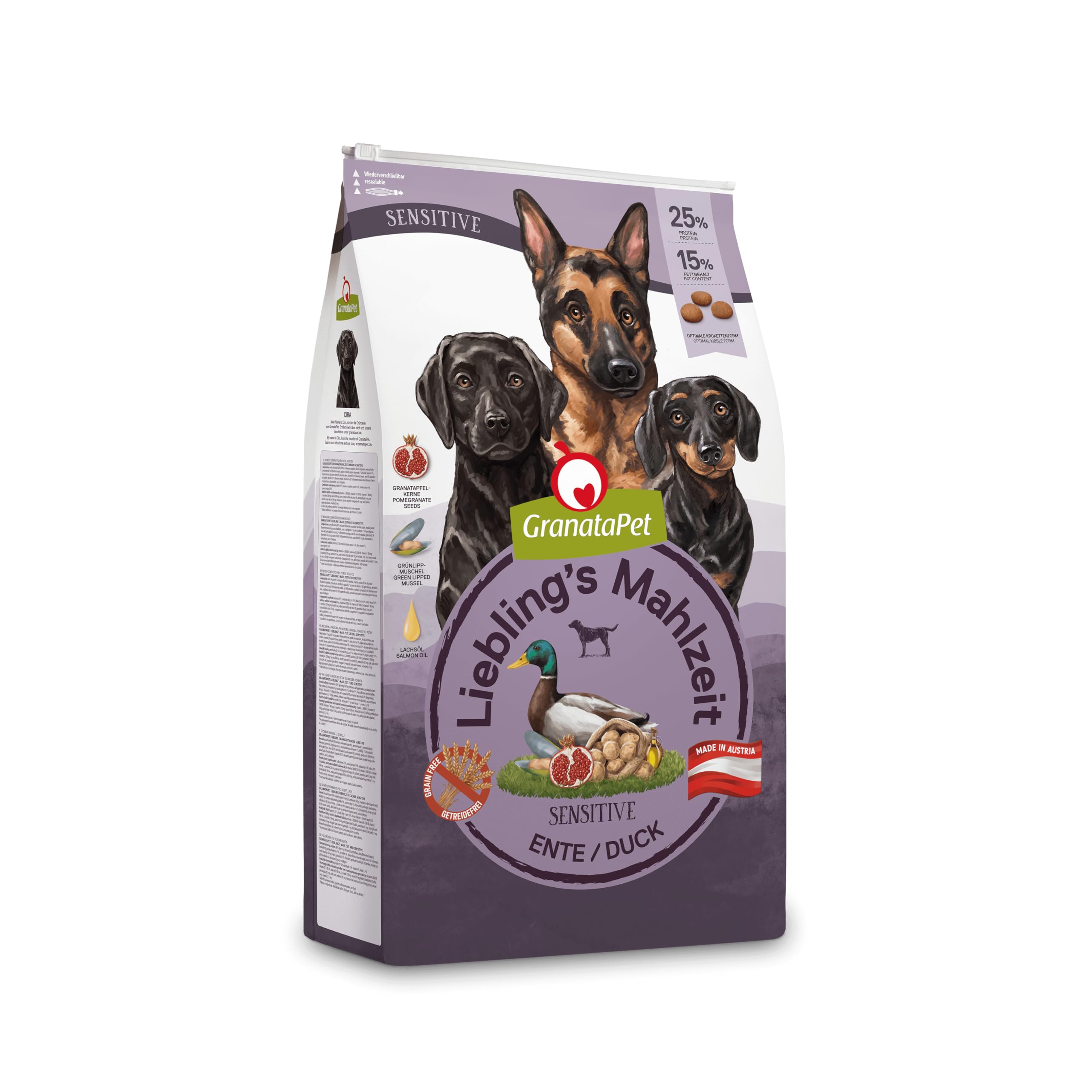 GranataPet Liebling's Mahlzeit Kaczka Sensitive, sucha karma dla psów, bez zbóż i bez dodatków cukru, mieszanka paszowa pełnoporcjowa, 10 kg