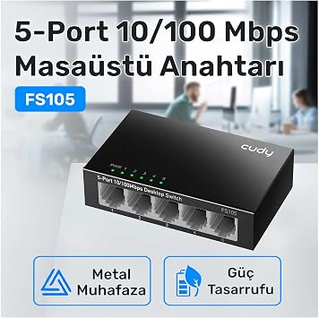 Cudy FS105 5-Port 10/100Mbps Metal Case Desktop Switch, Plug and Play, Wall Mountable Design, Fanless Quiet Operation, Ethernet Multiplexer for Home and Office