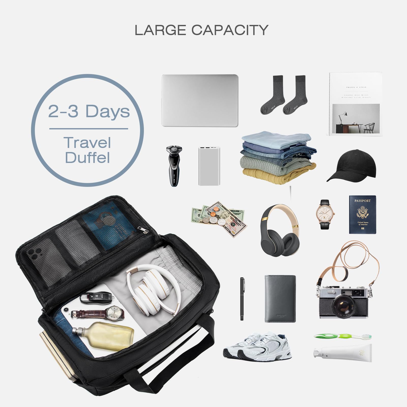 SPAHER Bolsa Viaje Cabina Avion 40x30x20 Ryanair Vueling Equipaje de Mano Bolsa de Cabina Deporte Gimnasio Táctico Hombre Impermeable Maleta Cabina 25L con Neceser, Negro