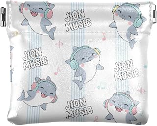 Leather Squeeze Coin Purse Pouch Change Holder Music Cute Shark for Men & Women