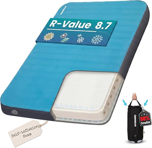 FUNDANGO Tapis de camping auto-gonflant R-Value 22,1 cm - Matelas de camping double 10 cm - Matelas gonflable 3D doux pour extérieur/tente/voyage/lit d'appoint - 1