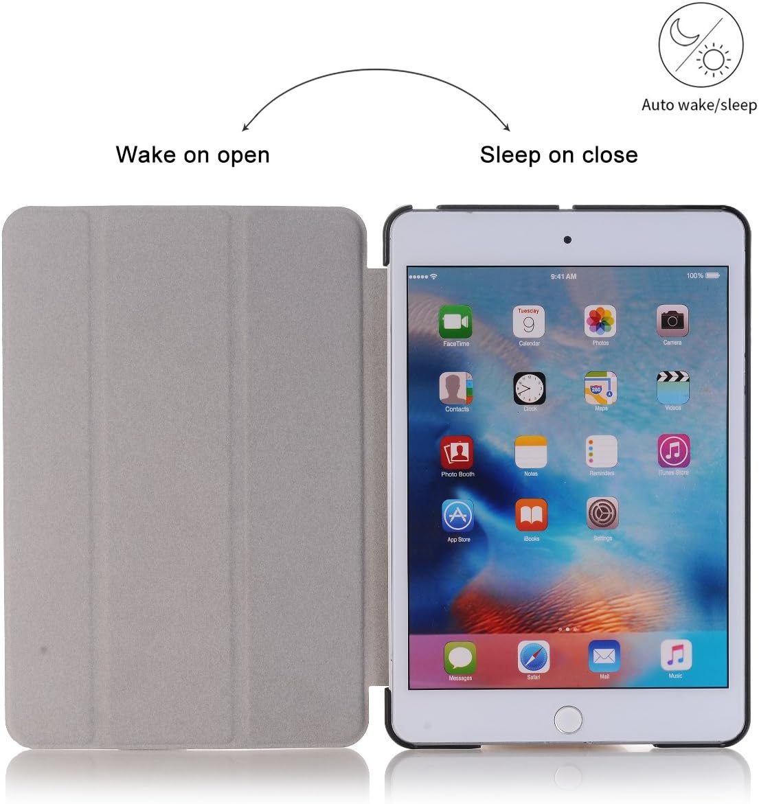 iPad Mini 2 Case, iPad Mini 3 Case, Hocase PU Leather Folio Smart Case w/Unique Flower Design, Auto Sleep/Wake Feature, Microfiber Lining Hard Back Cover for iPad Mini 1/2/3 - Peony