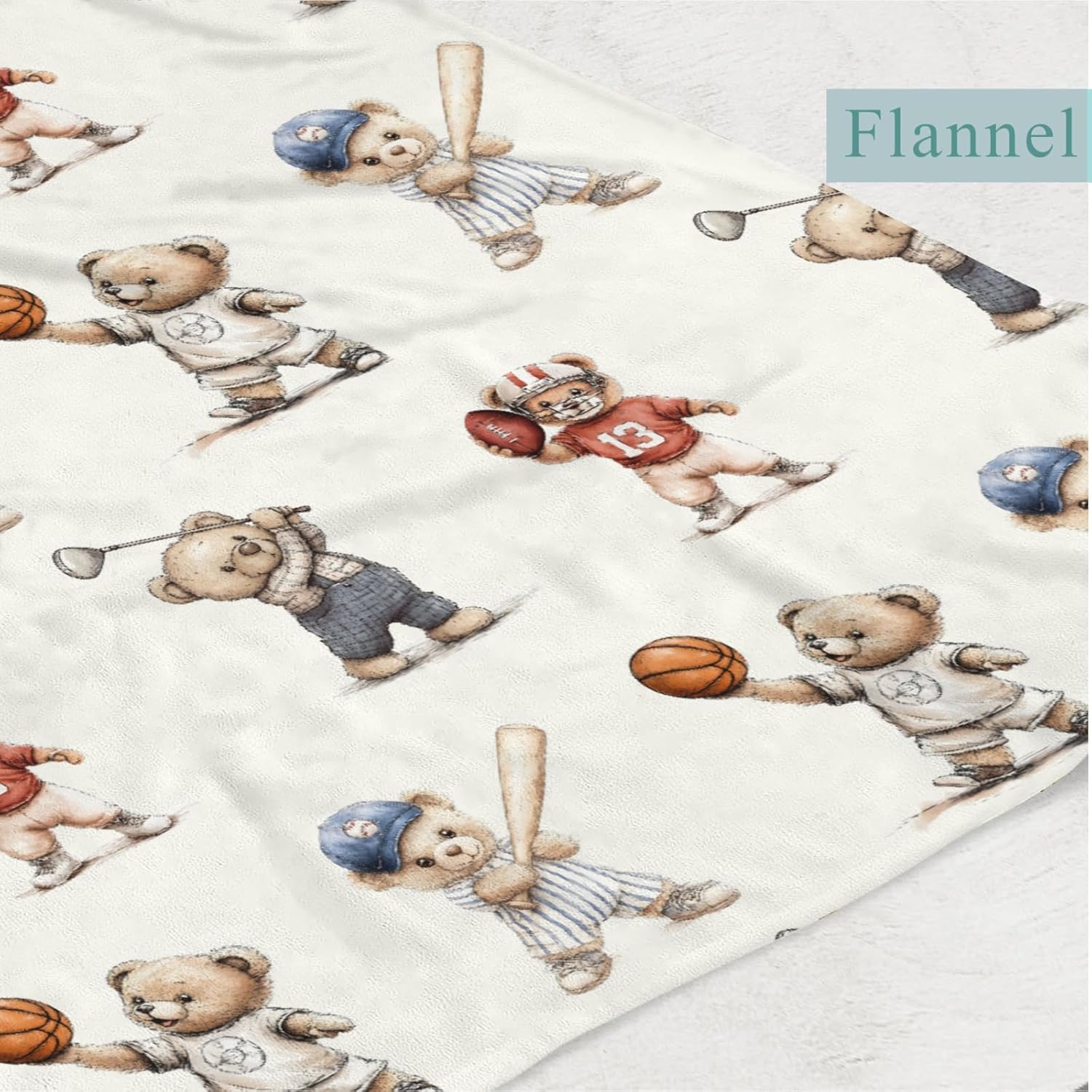 Cute Sport Bears Golf Baseball Basketball Baby Boy Girl Blankets Sports Lover Gift White Flannel Fluffy Blanket for Baby Breathable Toddler Blanket for Crib Stroller Bed Travel White 50x60inch