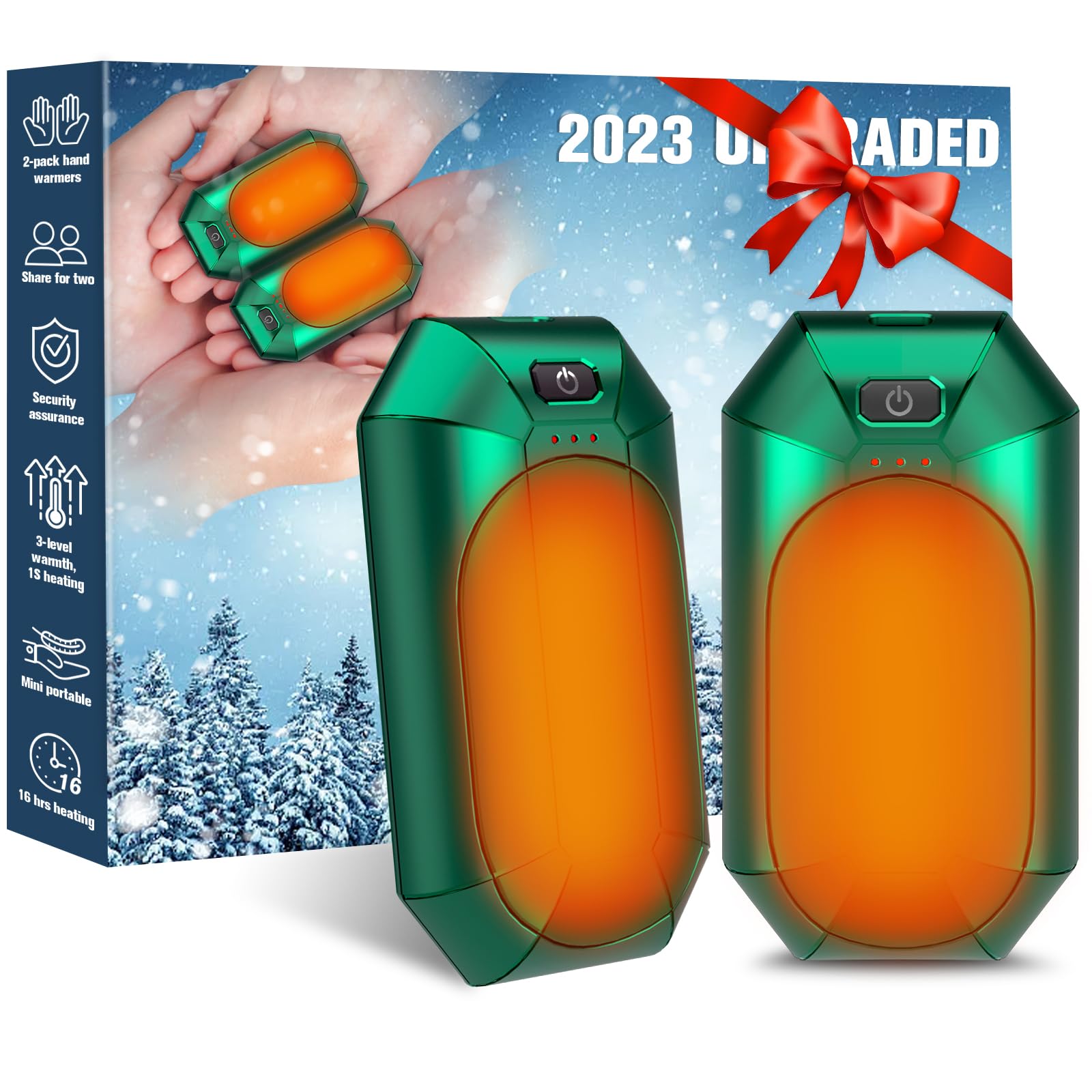 2 Pack Hand Warmers Rechargeable, Electric Hand Warmer Reusable, USB Handwarmers,Outdoor/Indoor/Golf/Camping/Hunting/Pain Relief/Watch Football/Baseball/Warm Gifts for Men Women Kid Birthday Christmas
