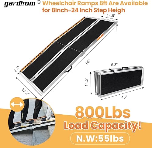 Miniatura 33 de gardhom - Rampa portátil para silla de ruedas de 3 pies, rampa plegable de aluminio antideslizante para silla de ruedas, rampas para sillas