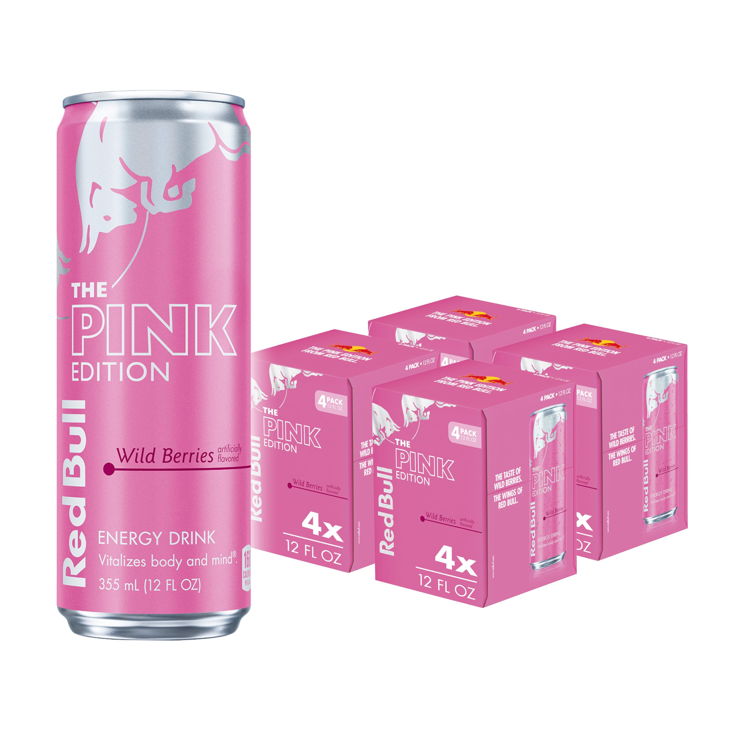 Red Bull Pink Edition Energy Drink, Wild Berries, 12 fl. oz., Pack of 16 cans, with 80mg Caffeine, Taurine & B Vitamins