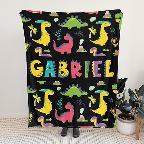 Miniatura 4 de HSSQMH Manta personalizada de vellón de dinosaurio para niños, niñas, bebés, lindas mantas de dinosaurio para cama, manta personalizada con nombre