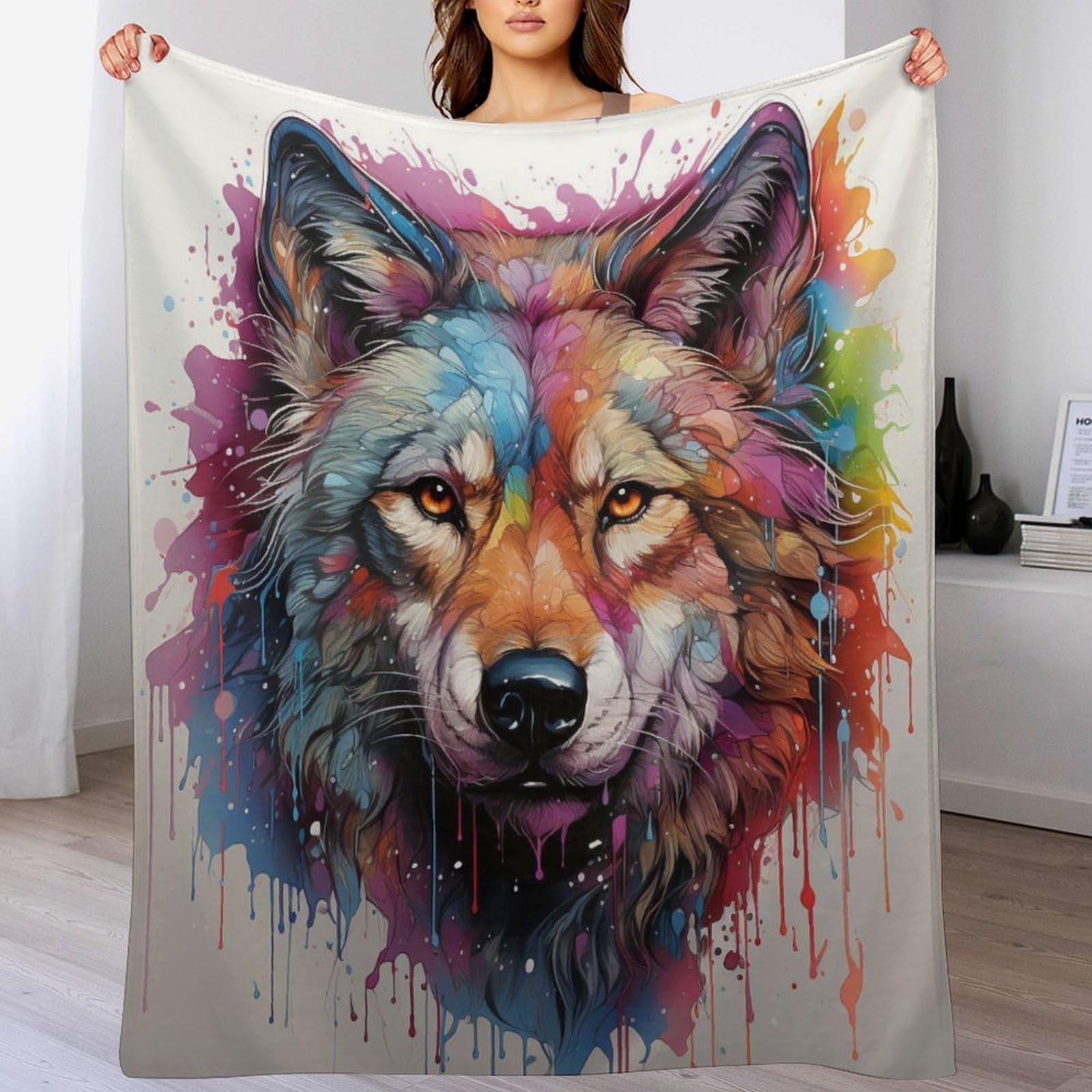 Manta de lobo de 140x180 cm para sofa y cama: textil termico de alta densidad