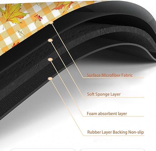 Miniatura 6 de MEHOFOND Tapete de baño de hojas de arce otoñal, alfombra de baño de Acción de Gracias, alfombra de baño a rayas amarillas, alfombras de baño para