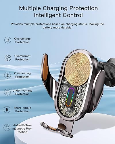 Miniatura 7 de Cargador Inalámbrico para Coche, ESSAGER 15W Carga Rápida Soporte de Teléfono para Coche Montaje con Sujeción Automática Soporte para Teléfono