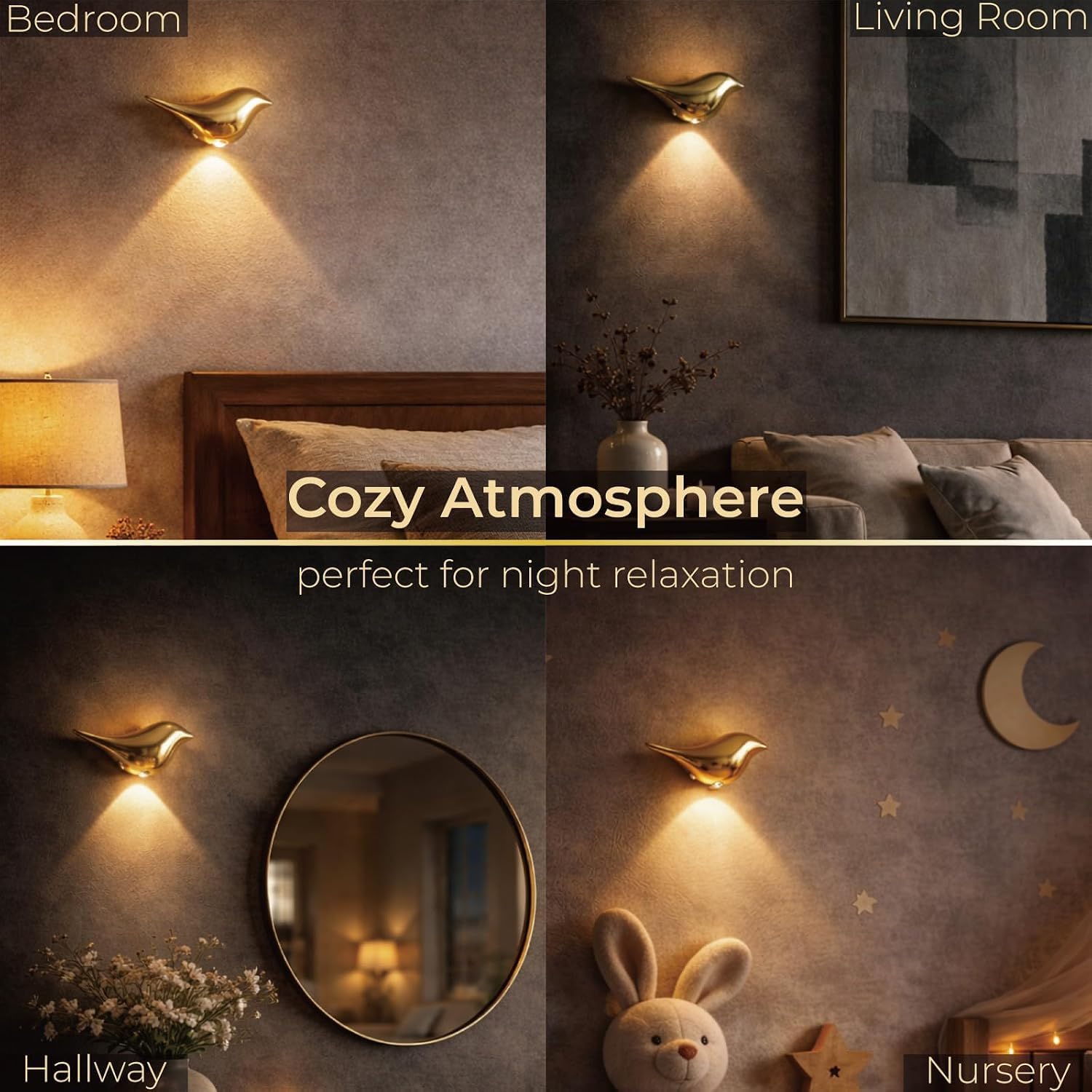 OOWOKS Lot de 2 veilleuses LED avec détecteur de mouvement lampe murale Otrom à batterie 3 couleurs intensité réglable applique murale dorée dintérieur sans raccordement électrique lampe descalier