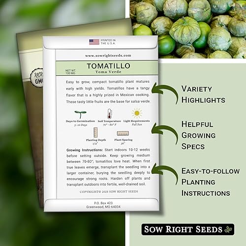 Miniatura 2 de Sow Right Seeds - Semillas de tomatillo Toma Verde para plantar - Paquete de reliquia sin OMG con instrucciones para plantar un huerto casero -