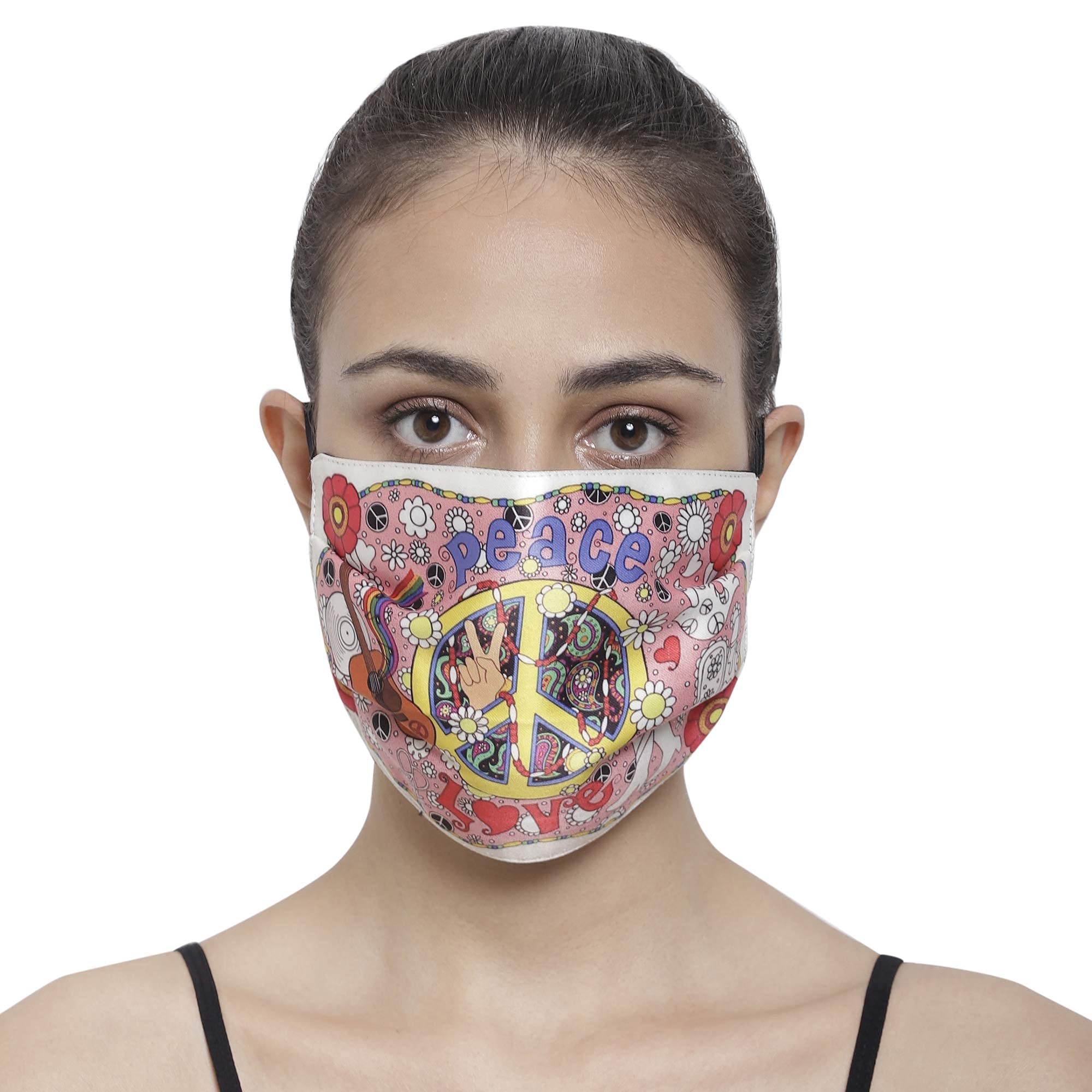 Multicolour Pink Three Layer Woven Fabric Outdoor Protection Reusable Face Mask with Printed Design for Men and Women-image-29