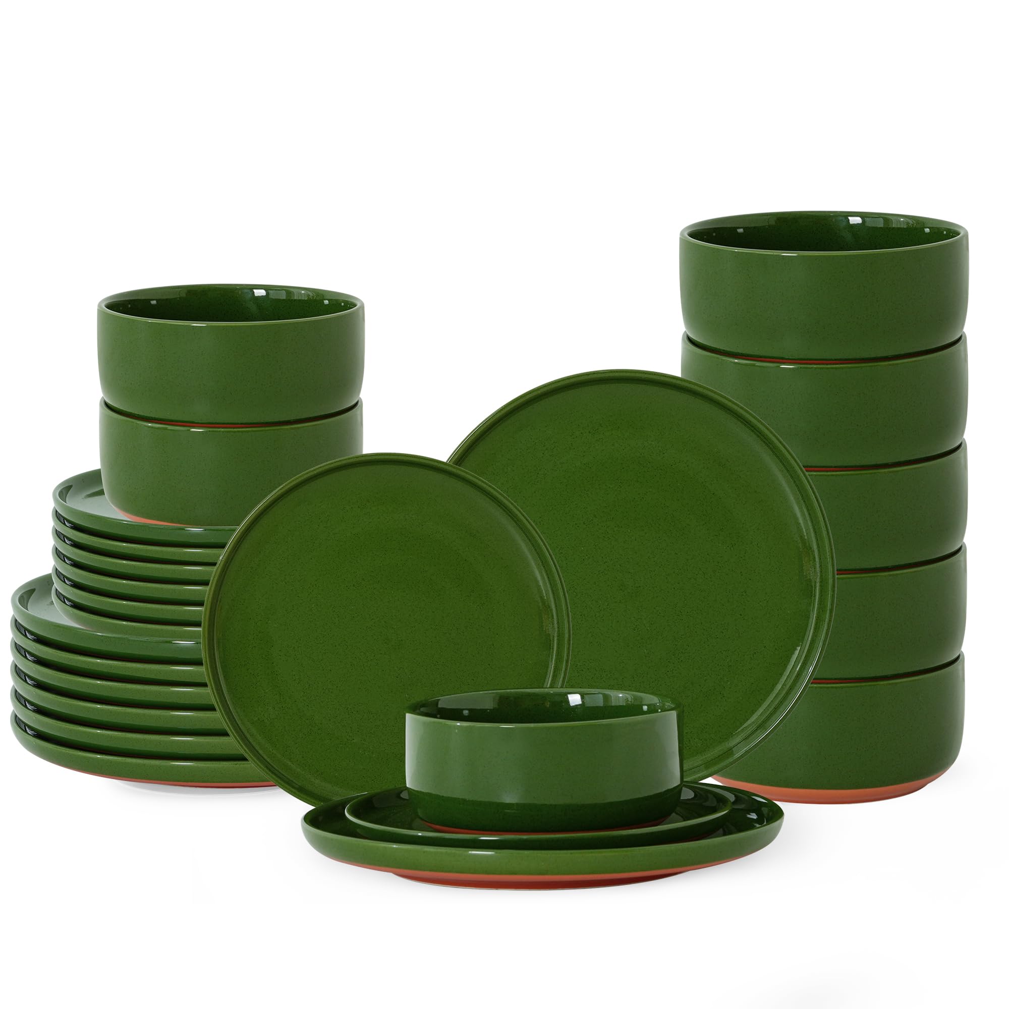 24 Piece Dinnerware Set, Dish Set for 8, Forest Glaze Green