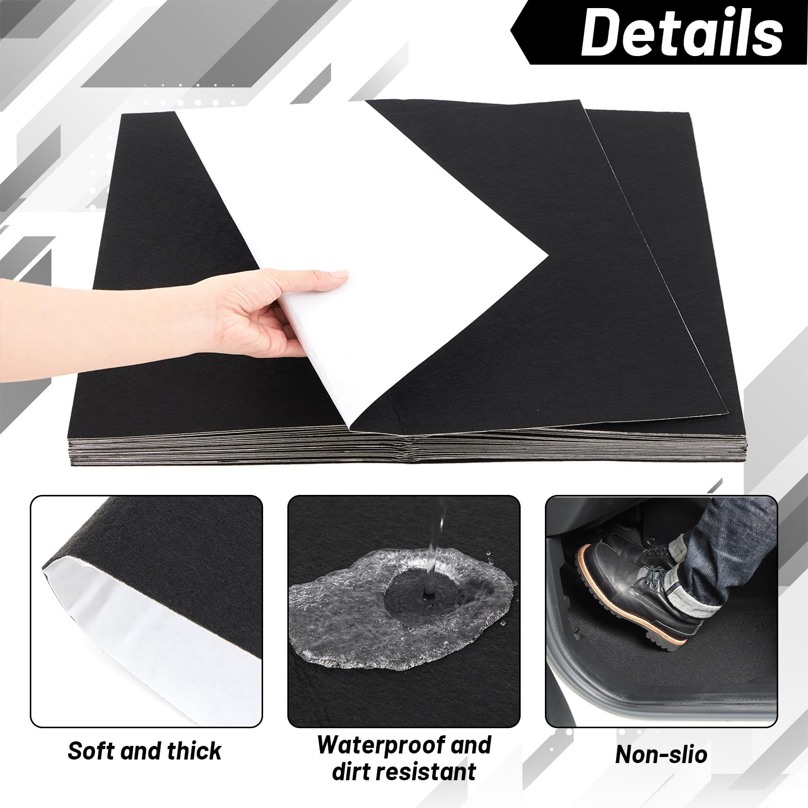WILLBOND 10 Pcs Self-Adhesive Disposable Car Floor Mats 15 7x19 6 Black Felt with Adhesive Backing 1mm Thick — view 4