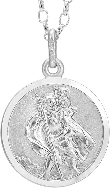 Reversible Sterling Silver St Christopher Pendant Necklace with 18" Chain & Jewellery Gift Box - 18mm