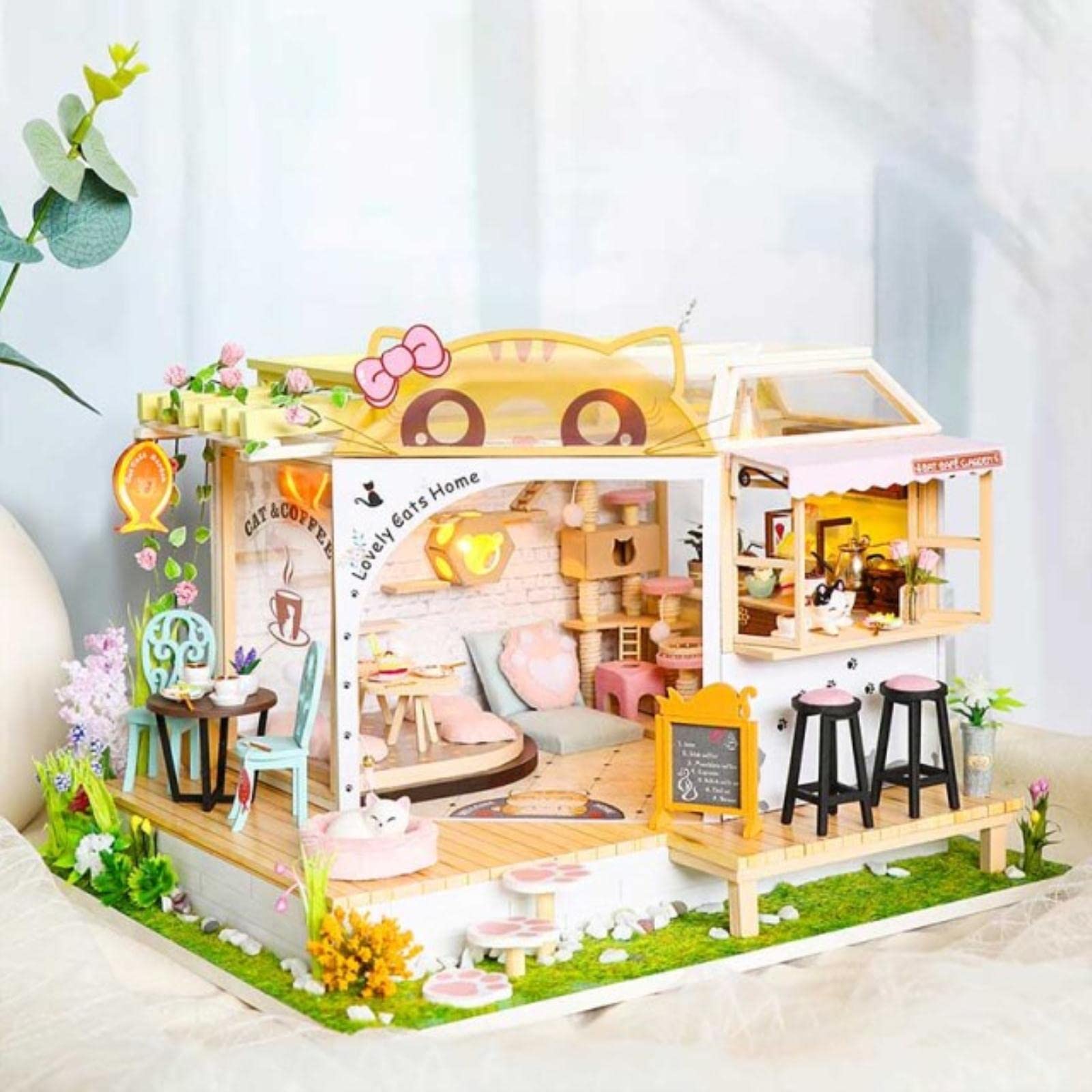 She Yu Dao DIY Wooden Dollhouse Kit Miniature Dollhouse Toy with Furniture LED Light Gift-M2111A