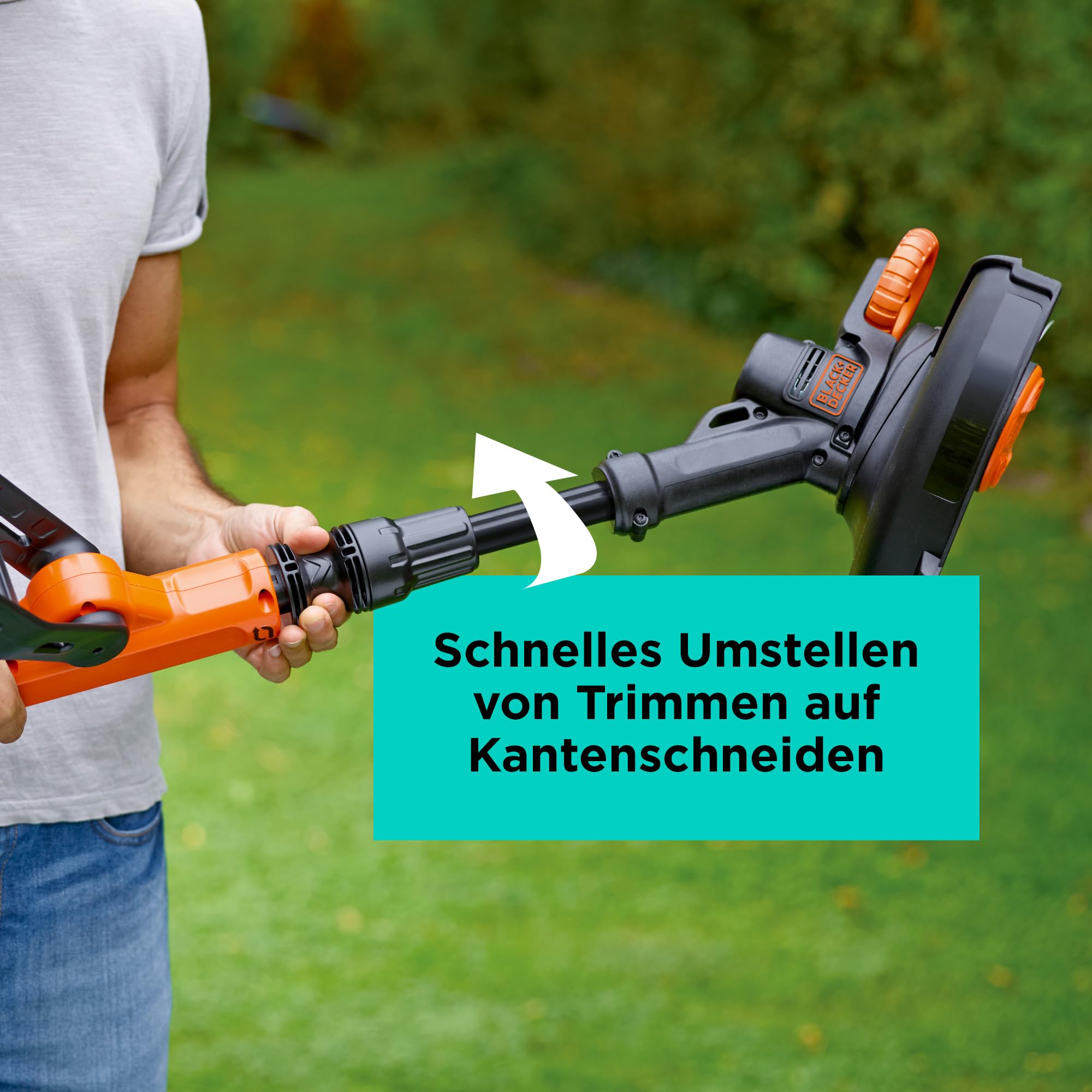 BLACK+DECKER 18V Akku-Rasentrimmer (28 cm Schnittbreite, AFS Reflex Fadenverlängerung, verstellbarer Zweithandgriff, mit Führungsrad, Lieferung ohne Akku und Ladegerät) BCST918B