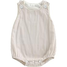 Newborn Baby Boy Girl Striped Romper Sleeveless Cotton Linen Bubble Bodysuit Button Jumpsuit Tank Summer Overalls