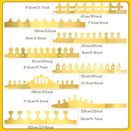 Miniatura 5 de Coronas de príncipe de papel para niños, sombreros de fiesta de cumpleaños, dorados para niños y niñas, suministros de corona de bricolaje (estilo