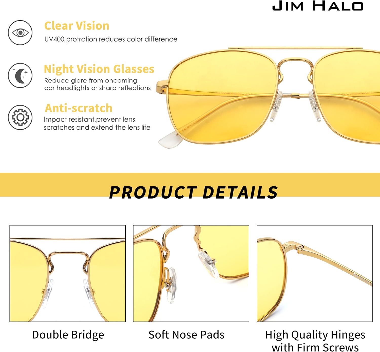 JIM HALO Retro Square Aviator Sunglasses Premium Glass Lens Flat Metal Eyewear Men Women - Image 4