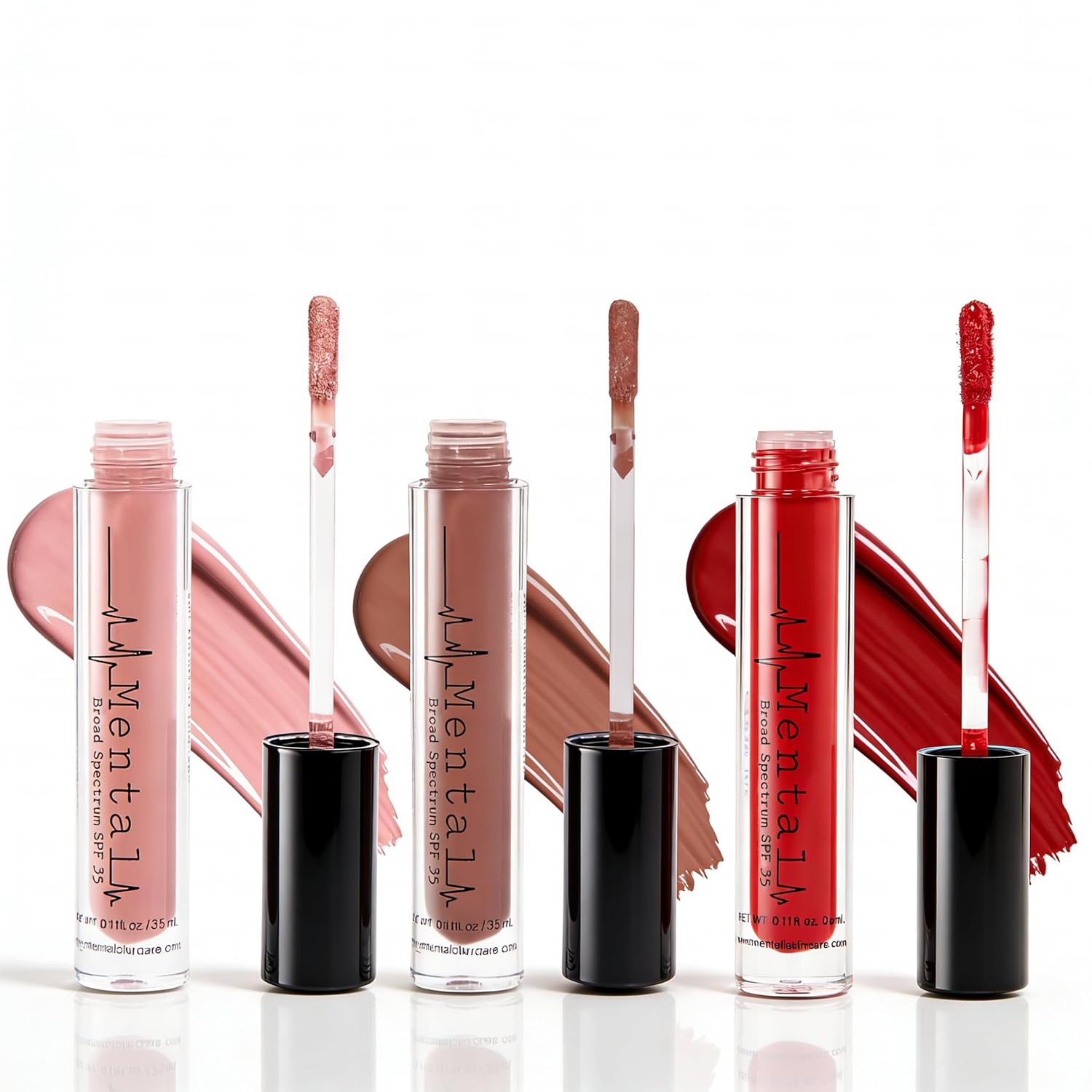Hydrating Tinted Lip Gloss Trio Nude Red Pink Shades with Weightless Non-Sticky Formula for Luminous Long-Wear Color All-Day