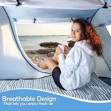 Abco Tech Pop Up Tent - Portable Tent for Camping 2 Person Pop Up with Double Doors - Water-Resistant and UV Protection - Foldable Cabana with Zipper and Carrying Bag - Sky Blue, 88.6x47.2x37.4