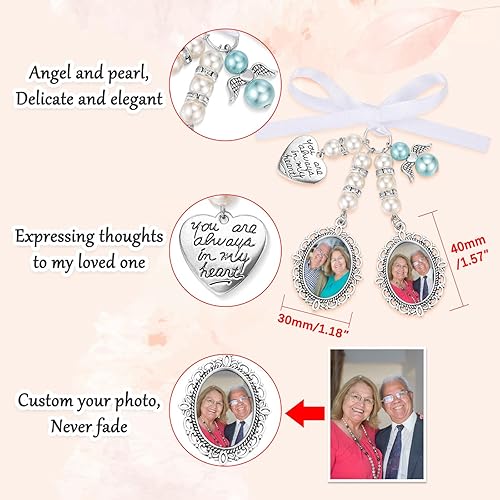 Miniatura 2 de Abalorios personalizados para ramo de boda, dije de foto de encaje con texto en inglés "You Are Always in My Heart" para decoración de fiesta nupcial